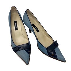 VINTAGE DKNY Button Accent Kitten Heel, Blue 8 EUC
